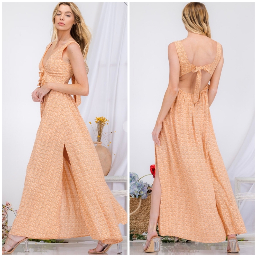 AMBITION Light Orange Open Bow Back Maxi Dress - Picture 5 of 9